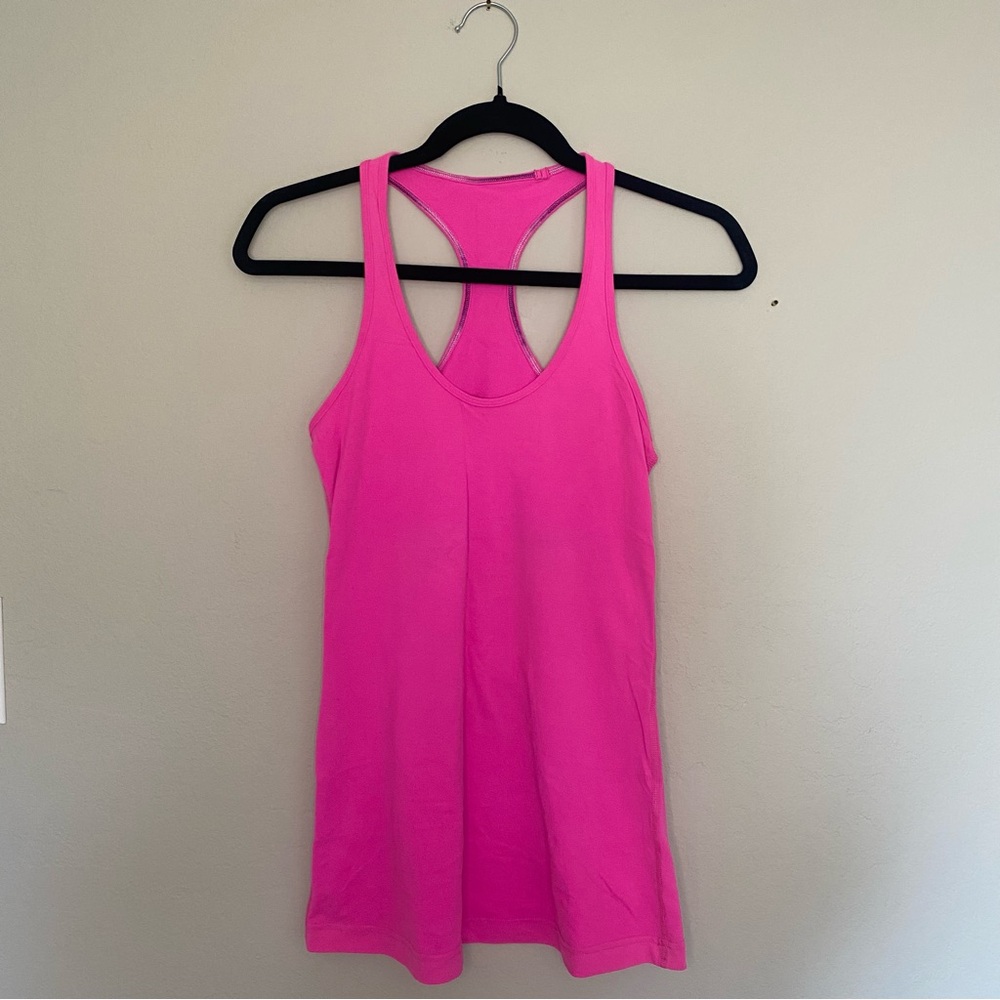 Pink Lululemon racerback tank top.